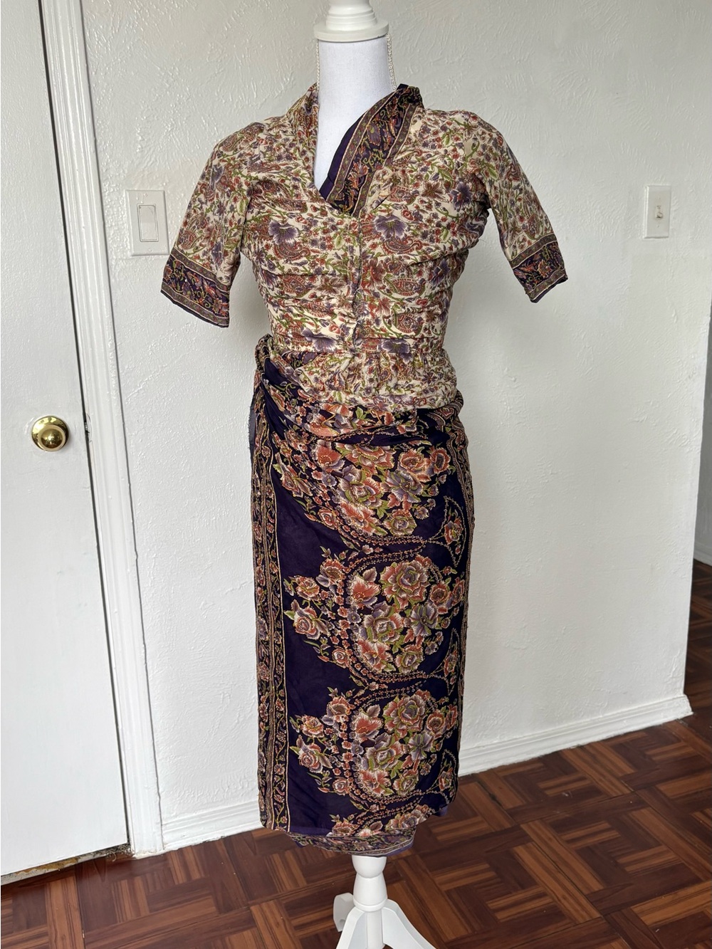 Handmade Women’s Indian Saree in purple, cream and green hues size small